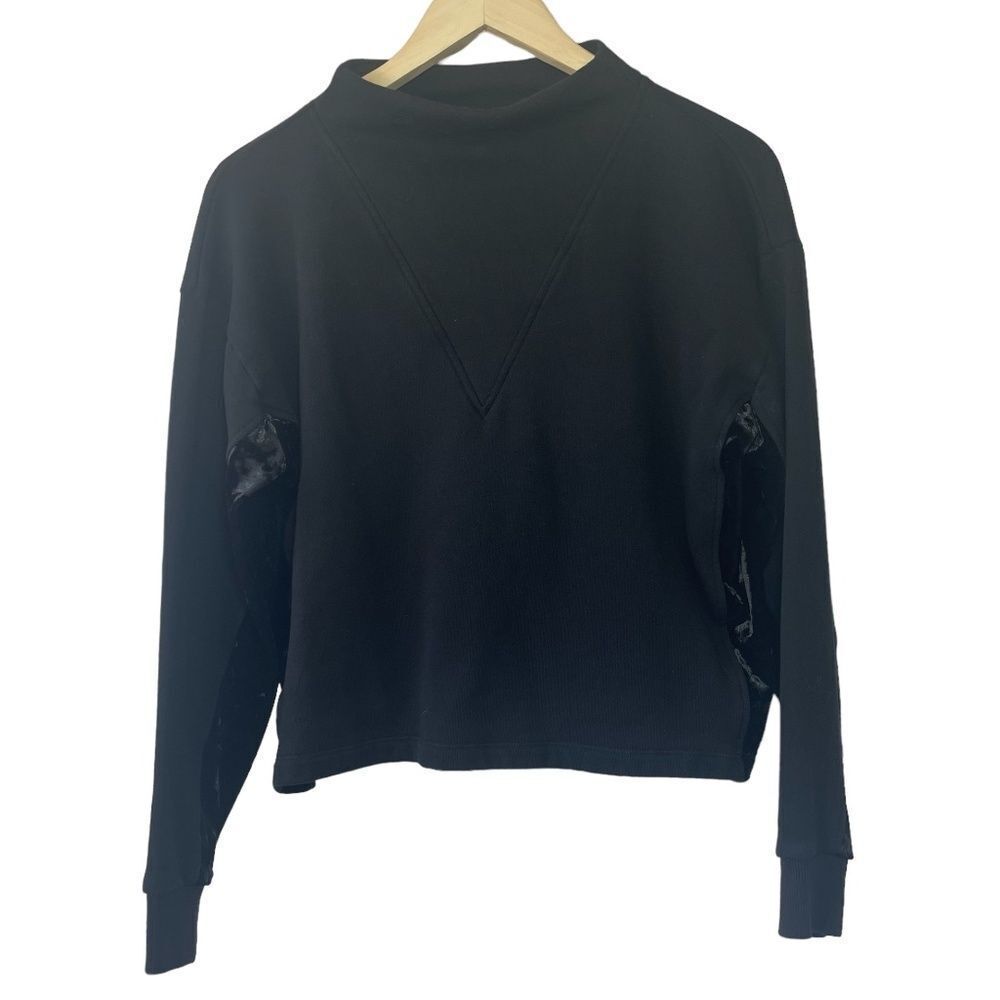 Good American Black Mock Neck Top Velvet Inset Sz 3/L